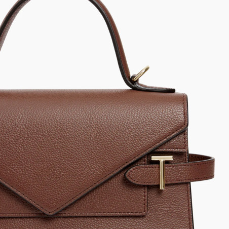 Le Tanneur Emilie Double Flap Handbag in Grainy Ebony Leather