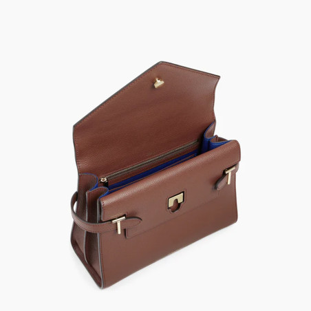 Le Tanneur Emilie Sac A Main Double Rabat En Cuir Grainé Ebène ouvert
