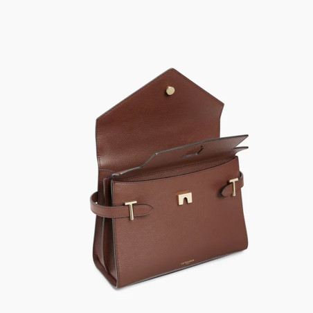Le Tanneur Emilie Double Flap Handbag in Grainy Ebony Leather