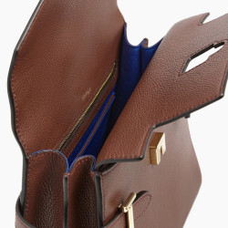 Le Tanneur Emilie Double Flap Handbag in Grainy Ebony Leather