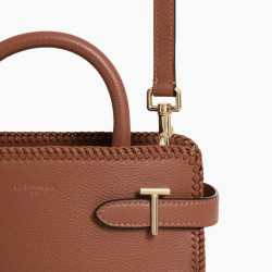 Le Tanneur Emilie Small handbag with mahogany grained leather stitc...