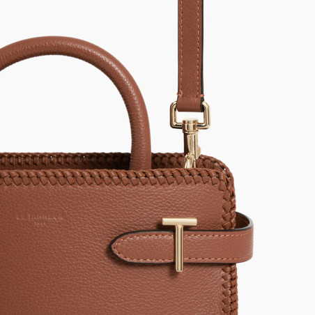 Le Tanneur Emilie Small Rigid Handbag with Visible Stitching Grain ...