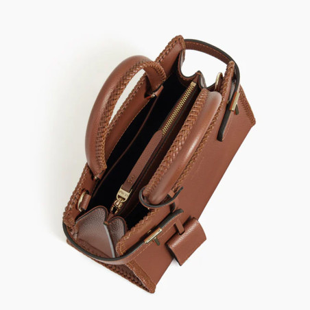 Le Tanneur Emilie Small Rigid Handbag with Visible Stitching Grain ...