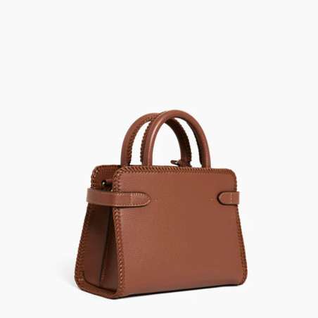 Le Tanneur Emilie Petit Sac A Main Avec Surpiqûres Cuir Grainé Acajou dos
