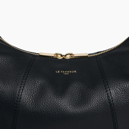 Le Tanneur Juliette Small Hobo Bag in Grained Leather Black