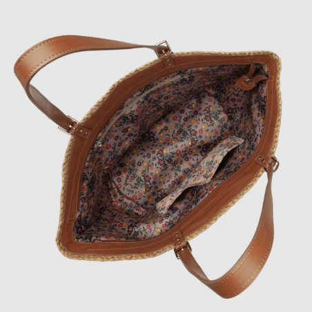 Lancaster Le Panier Grand Sac Cabas Osier 518-081 Cognac ouvert