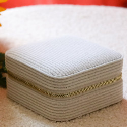 Maison Scarlett Corinne Beige Ribbed Travel Jewelry Box in Velvet