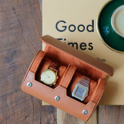 Maison Scarlett James Travel Case for 2 Watches Faux Leather Camel