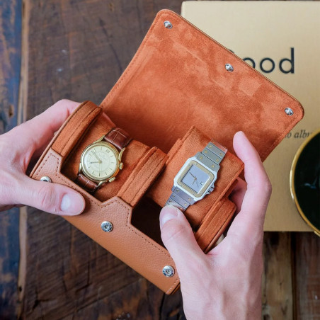 Maison Scarlett James Coffret Voyage 2 Montres Similicuir Camel ouvert