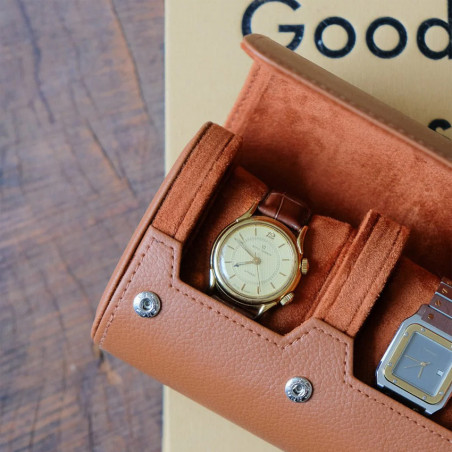 Maison Scarlett James Travel Case for 2 Watches Faux Leather Camel