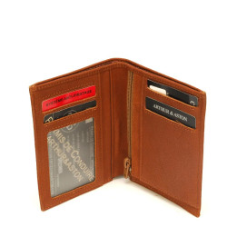 Arthur et Aston Oscar Vertical Wallet 2 Flaps in Cognac Leather