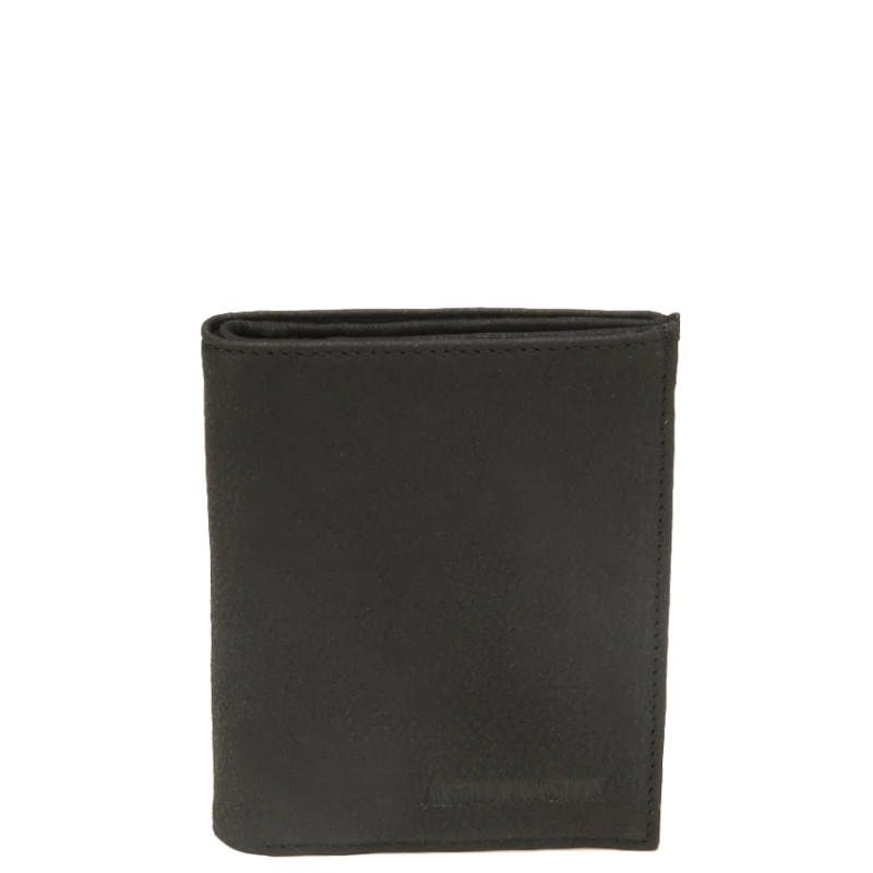 Arthur et Aston Oscar Vertical Wallet 2 Flaps in Black Leather