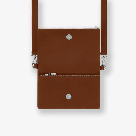 Ateliers Fourès Mycene Mini Pochette A Rabat En Cuir Fauve ouvert