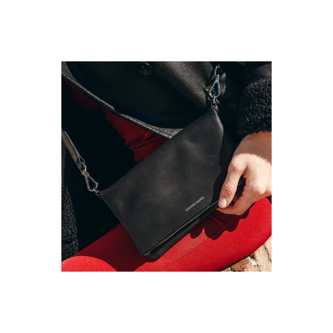 Ateliers Fourès Mycene Mini Pochette A Rabat En Cuir Noir