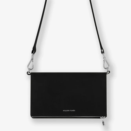 Ateliers Fourès Mycene Mini Pouch with Flap in Black Leather