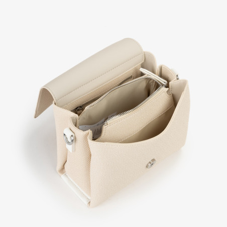 Valentino Alexia Summer Sac Porté Travers Effet Toile Nat/Off White ouvert