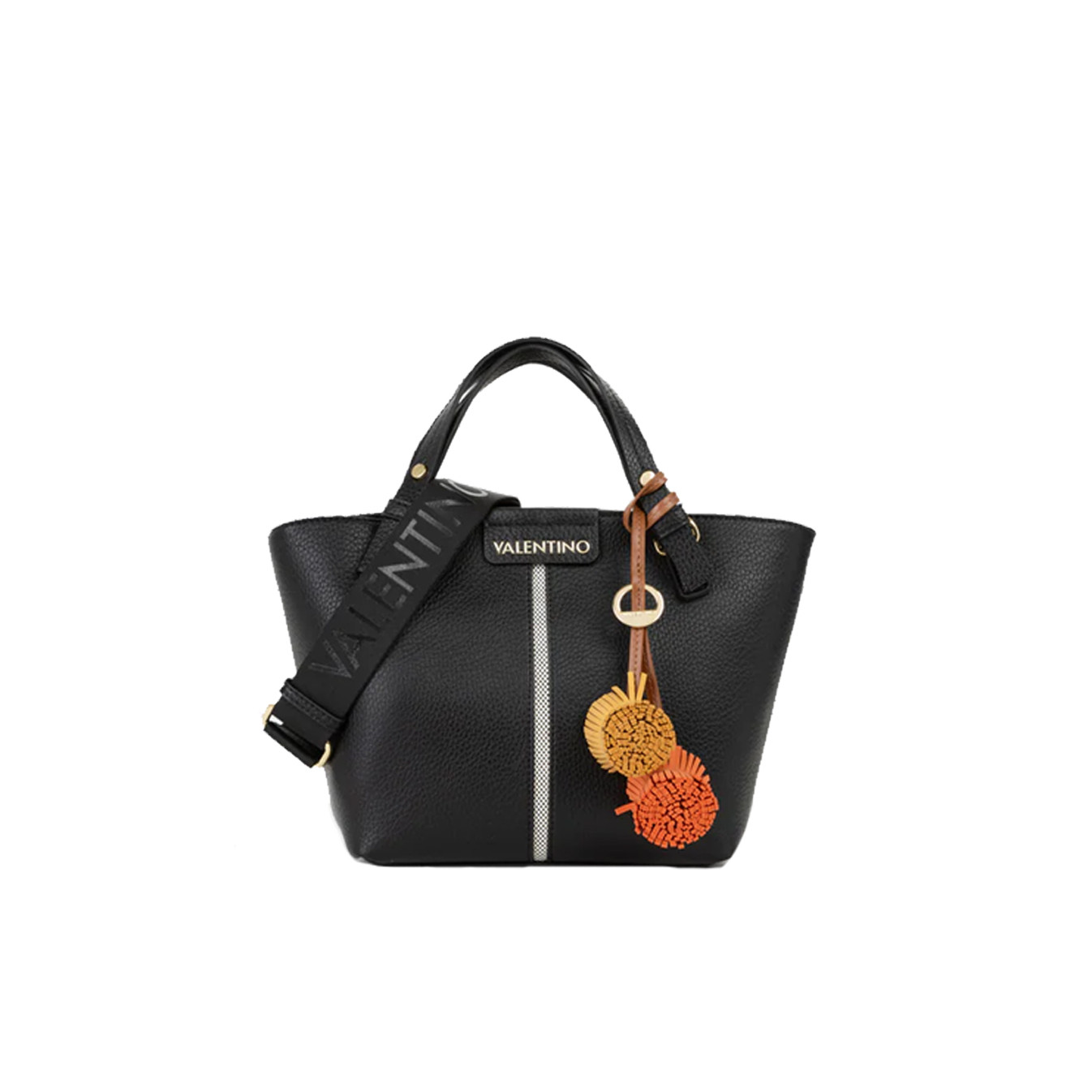 Valentino Hybris Re Shopping Bag with Pompons Nero