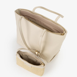 Valentino Maiam Sac Shopping Avec Pochette Amovible Beige ouvert