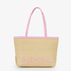 Valentino Maiam Shopping Bag with Removable Pouch Straw Effect Natu...