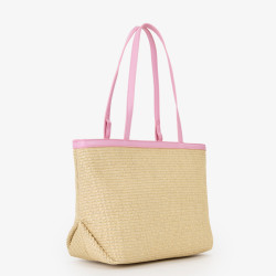 Valentino Maiam Shopping Bag with Removable Pouch Straw Effect Natu...