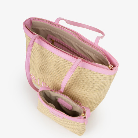 Valentino Maiam Shopping Bag with Removable Pouch Straw Effect Natu...