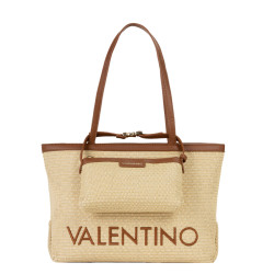 Valentino Maiam Shopping Bag with Removable Pouch Straw Effect Natu...
