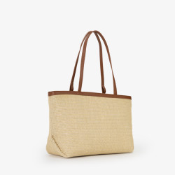 Valentino Maiam Shopping Bag with Removable Pouch Straw Effect Natu...