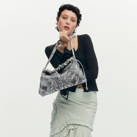 Desigual Obsidian Handbag M with Embroidered Details Grey Médio