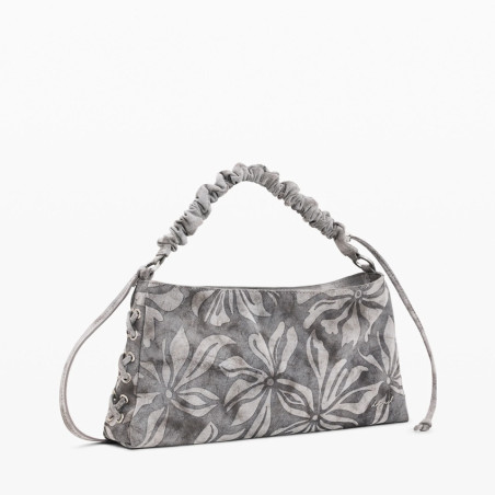 Desigual Obsidian Handbag M with Embroidered Details Grey Médio