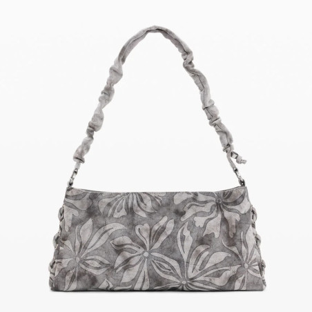 Desigual Obsidian Handbag M with Embroidered Details Grey Médio