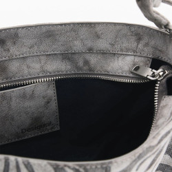 Desigual Obsidian Handbag M with Embroidered Details Grey Médio