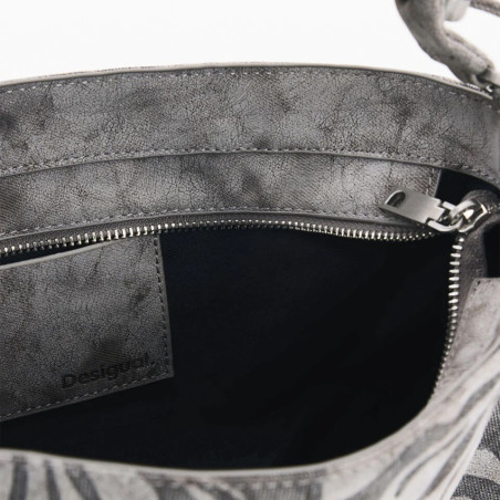 Desigual Obsidian Handbag M with Embroidered Details Grey Médio