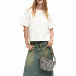 Desigual Obsidian Drawstring Bag M With Embroidered Details Grey Me...