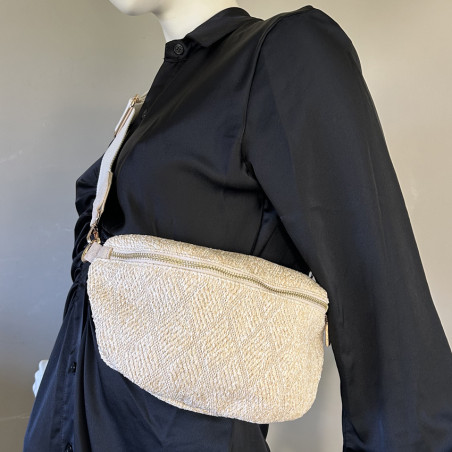 Straw Effect Banana Bag Beige