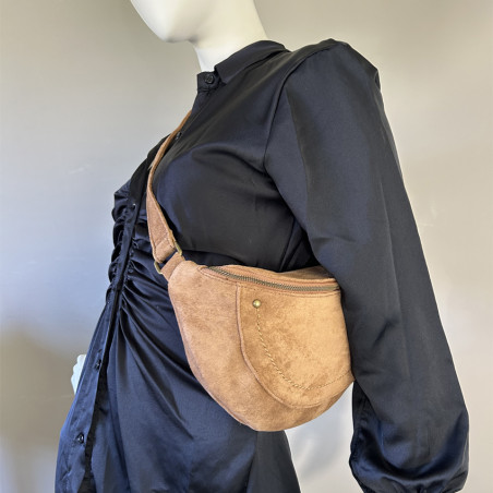 Farfouillette Studded Banana Bag Camel