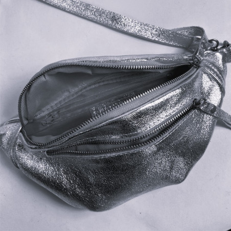 Shiny Black Leather Banana Satchel