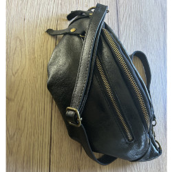 Shiny Black Leather Banana Satchel