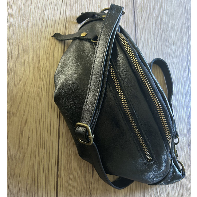 Shiny Black Leather Banana Satchel