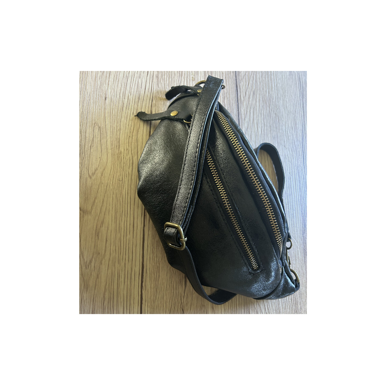 Shiny Black Leather Banana Satchel