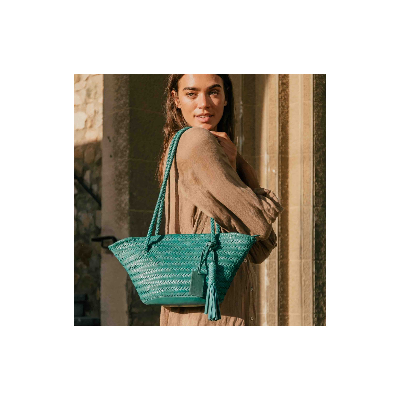 Biba Perkins Petit Sac Cabas Cuir Tressé PER14L Verde