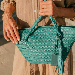 Biba Perkins Small Woven Leather Tote Bag PER14L Verde