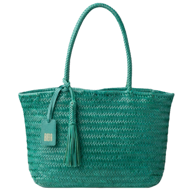 Biba Perkins Tote Bag Leather Woven PER1L Verde