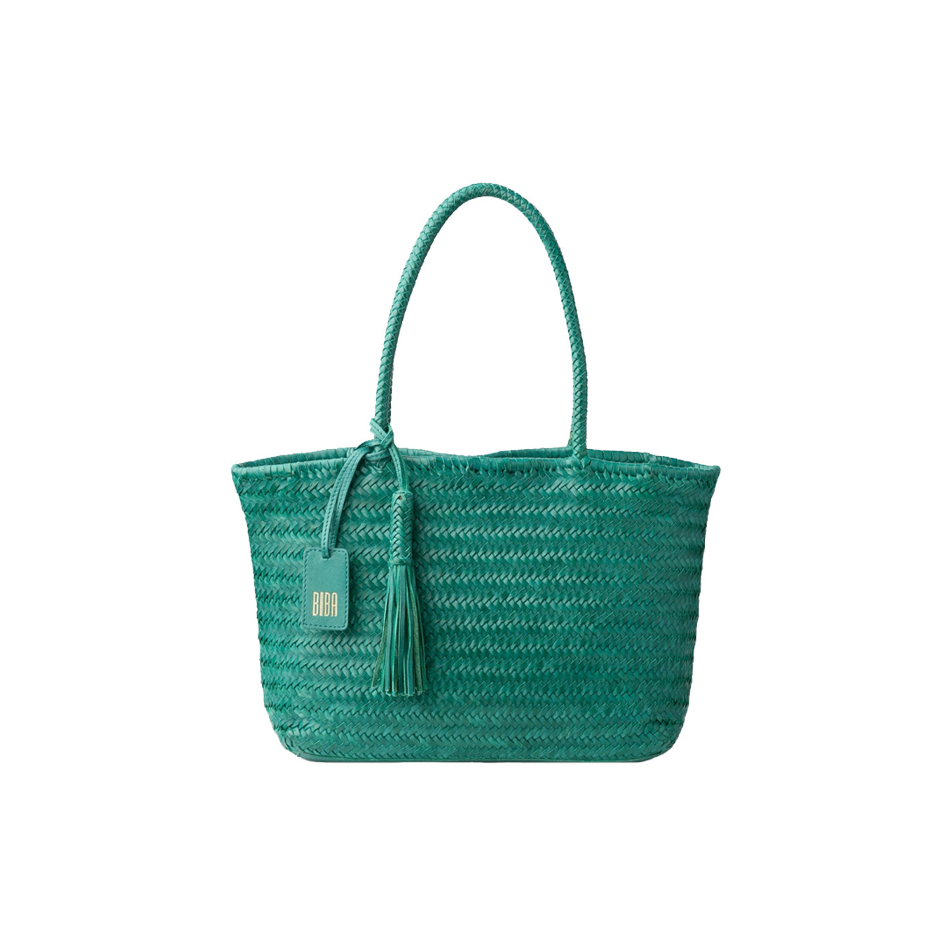Biba Perkins Tote Bag Leather Woven PER1L Verde