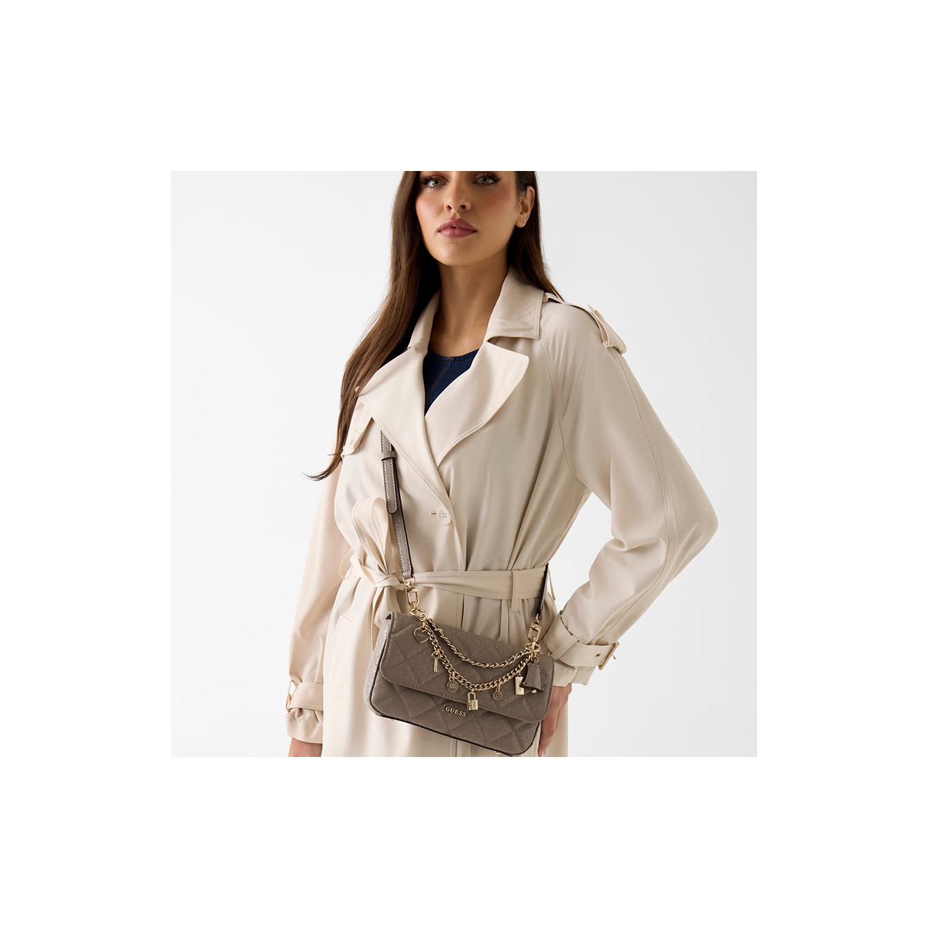 Guess Libby Tote Bag Quilted Dark Taupe
