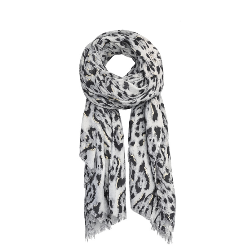 Farfouillette Léo Elegance Leopard Print Scarf Grey Gold