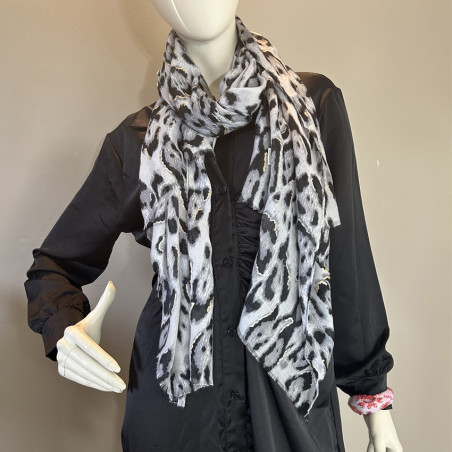 Farfouillette Léo Elegance Leopard Print Scarf Grey Gold