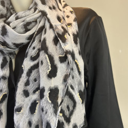 Farfouillette Léo Elegance Leopard Print Scarf Grey Gold