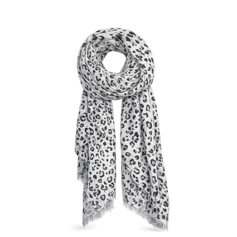Farfouillette Leopard Elegance Scarf With Leopard Patterns Grey Gold