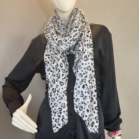 Farfouillette Leopard Elegance Scarf With Leopard Patterns Grey Gold