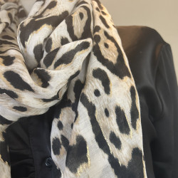 Farfouillette Sunny Leopard Scarf with Gold Leopard Beige Patterns